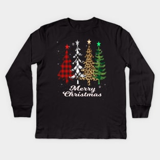 merry christmas leopard and buffalo plaid christmas gift Kids Long Sleeve T-Shirt